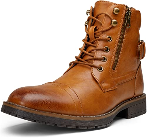 Vostey Men's Boots Casual Dress Boots for Men Brown Boots Mens Motorcycle Combat Ankle Oxford Boots (BMY678A yellow brown 10) - Image 1