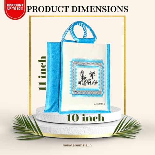 Anumala® Canvas Jute Bags with Tribal Print for Daily use | Tote - Jute - Lunch - Multipurpose Bag ǀ Reusable | Return Gift Bag | Multicolor (10x11x5) inches. (Multi_Pack_Of_6pcs) - Image 2