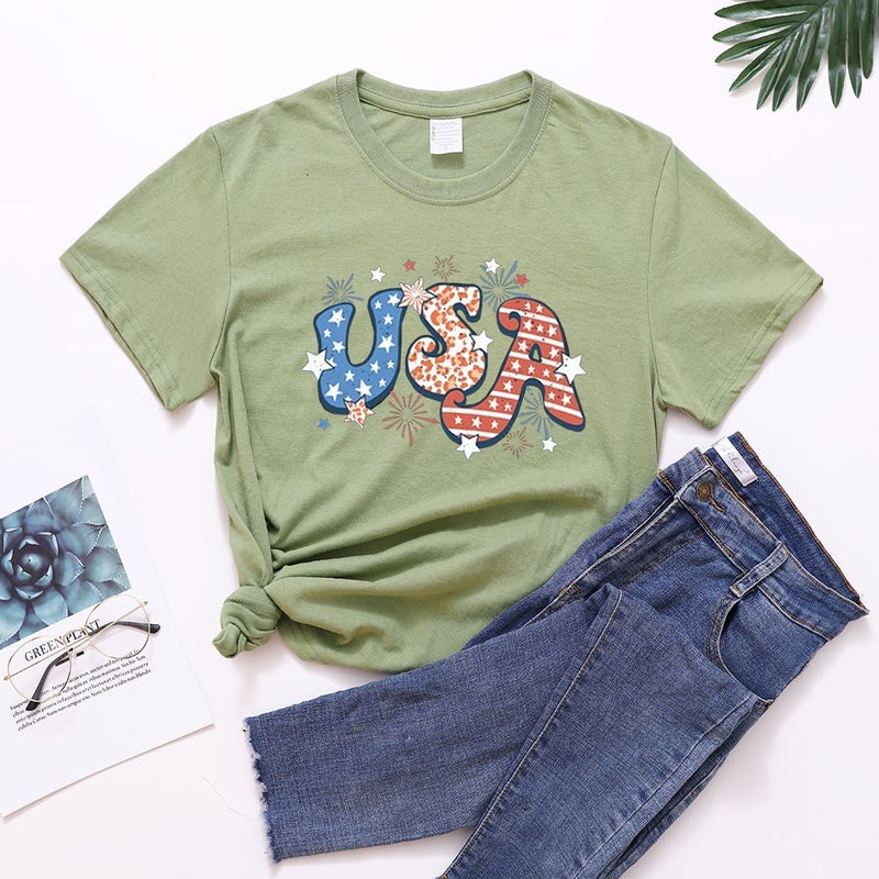 2023 New Festival US Independence Day USA Fun Printed Round Neck Short Sleeve Women's T-shirt - Image 3