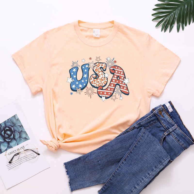 2023 New Festival US Independence Day USA Fun Printed Round Neck Short Sleeve Women's T-shirt - Image 4