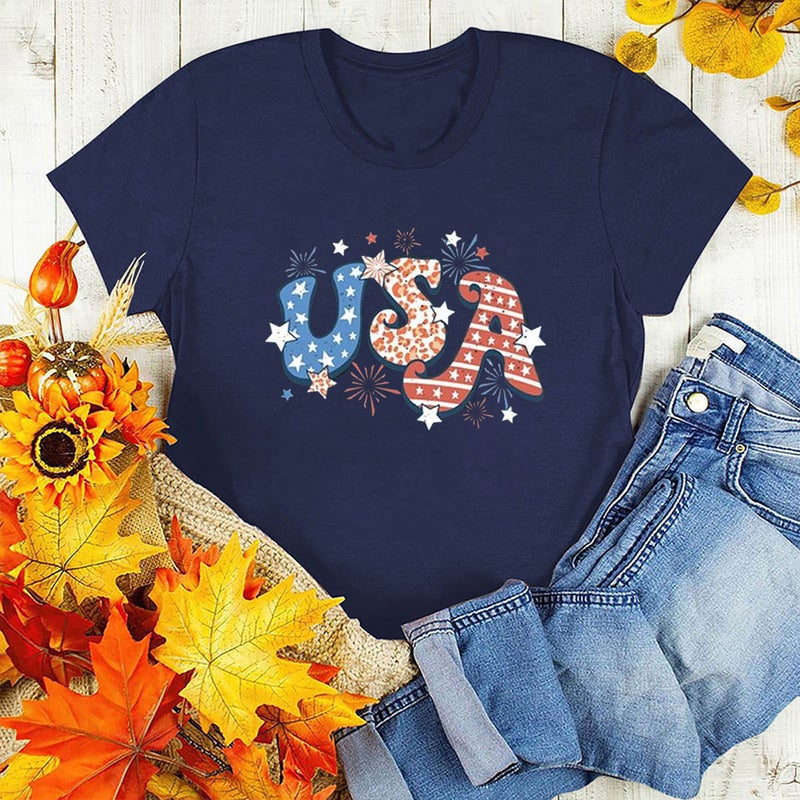 2023 New Festival US Independence Day USA Fun Printed Round Neck Short Sleeve Women's T-shirt - Image 5