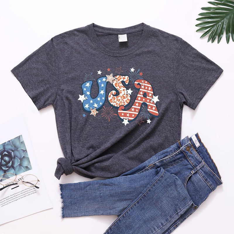 2023 New Festival US Independence Day USA Fun Printed Round Neck Short Sleeve Women's T-shirt - Image 2