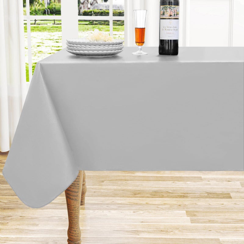 homing Rectangle Vinyl Tablecloth, Waterproof Spillproof Plastic Flannel Backed Table Cloth, Wipe Clean Table Cover for Dining, Buffet Parties and Camping (Light Grey, 60" x 84") - Image 1