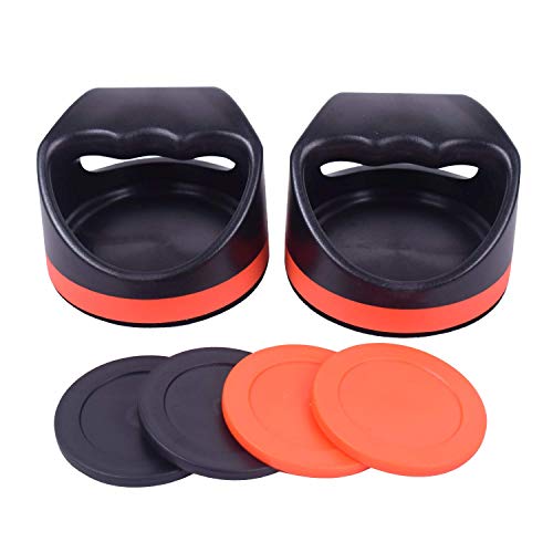 GAMESUN Plastic Air Hockey Strikers/Pushers, 2 PCS 4" Plastic Black Air Hockey Pushers and 4 PCS 2.75" Pucks Replacement for Game Tables Goalies Equipment Accessories - Image 1