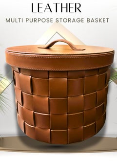 Falcon Large Leather Basket, Storage Organization, Holiday Hosting Decor, Leather Firewood Basket, Leather Blanket Box, Log Storage Basket, Round  - Image 1