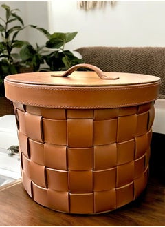 Falcon Large Leather Basket, Storage Organization, Holiday Hosting Decor, Leather Firewood Basket, Leather Blanket Box, Log Storage Basket, Round  - Image 4