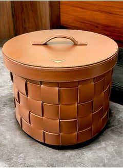 Falcon Large Leather Basket, Storage Organization, Holiday Hosting Decor, Leather Firewood Basket, Leather Blanket Box, Log Storage Basket, Round  - Image 2