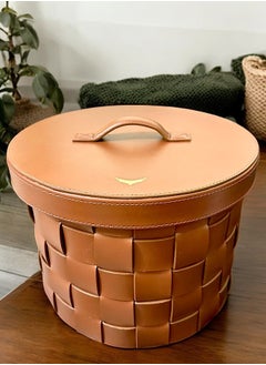 Falcon Large Leather Basket, Storage Organization, Holiday Hosting Decor, Leather Firewood Basket, Leather Blanket Box, Log Storage Basket, Round  - Image 5