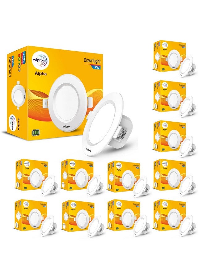 wipro Alpha 7W Round Downlight Junction Box | Cool Day White (6500K) | Glare-Free Design |Recessed Down Light For False Ceiling | Cutout ~ 3 Inch | Pack Of 12 - Image 1