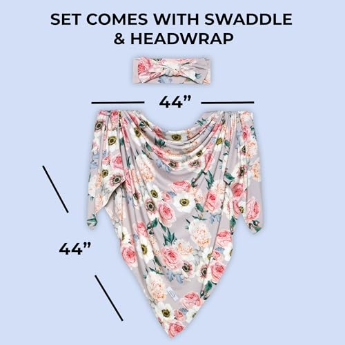 Posh Peanut Swaddle Blanket & Headband Set – Viscose from Bamboo Stretchy Baby Swaddle for Newborn Girls, Receiving Blanket or Nursing Cover - Image 3