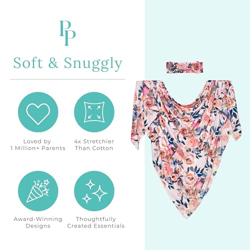 Posh Peanut Swaddle Blanket & Headband Set – Viscose from Bamboo Stretchy Baby Swaddle for Newborn Girls, Receiving Blanket or Nursing Cover - Image 4