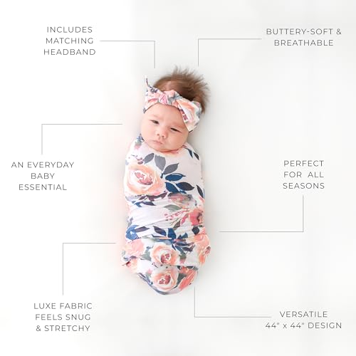 Posh Peanut Swaddle Blanket & Headband Set – Viscose from Bamboo Stretchy Baby Swaddle for Newborn Girls, Receiving Blanket or Nursing Cover - Image 5