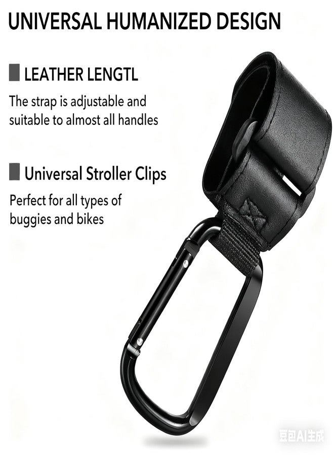 YUISI Stroller Hooks, Universal PU Leather Pram Hooks with Metal Carabiner, for Strollers, Cycling & Travel - Image 4