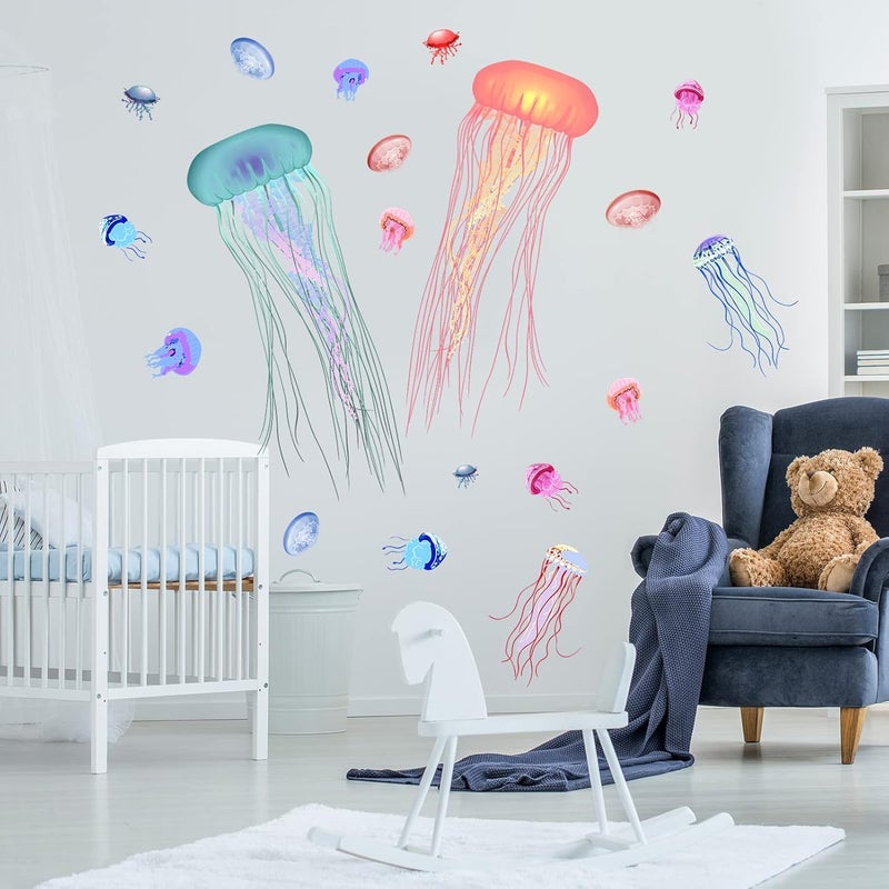 AnFigure AnFigure Large Jellyfish Fish Wall Stickers Under The Sea Life Marine Animal Jelly Wall Decals Baby Nursery Kids Room Daycare Girls Bedroom Bathroom Wall Decor - Image 1