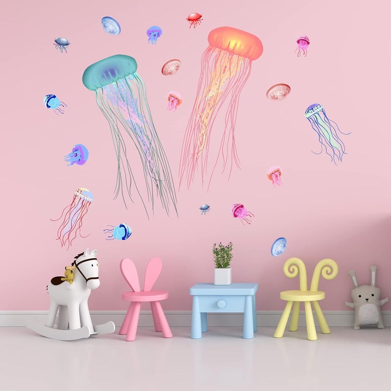 AnFigure AnFigure Large Jellyfish Fish Wall Stickers Under The Sea Life Marine Animal Jelly Wall Decals Baby Nursery Kids Room Daycare Girls Bedroom Bathroom Wall Decor - Image 2