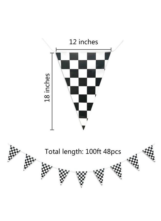 Piokio - 100Ft Black And White Checkered Flag Banner Racing Birthday Decorations For Nascar Race Party Supplies - Image 1
