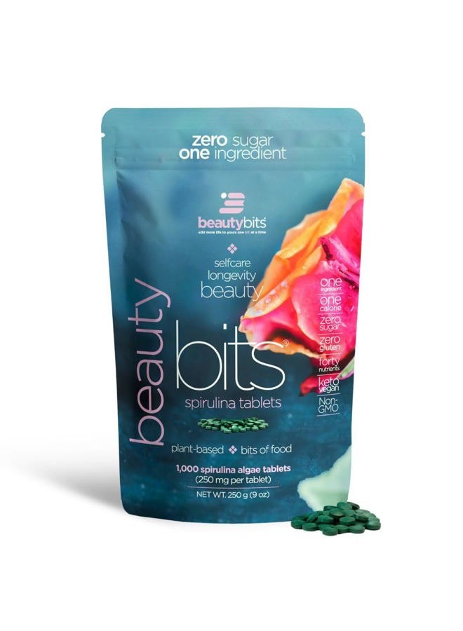 ENERGYBITS BEAUTYbits Pure Spirulina Tablets - Bag of 1,000 Tablets (250mg per Tablet) - Non-GMO, Non-Irradiated, Blue Green Algae - Keto, Vegan, Superfood - Image 1