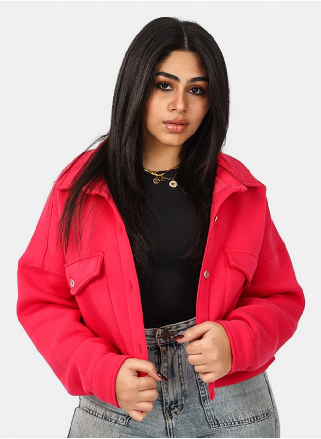 SHECHICK Shechick Melton Hot Pink Crop Shirt  - Image 1
