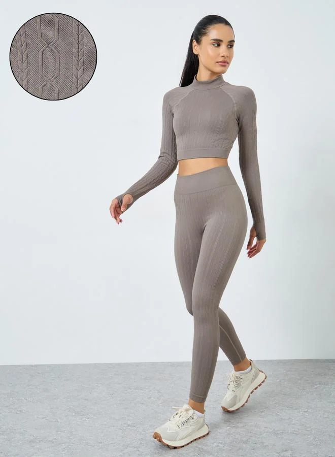 Styli Active High Neck Textured Top and Leggings Set