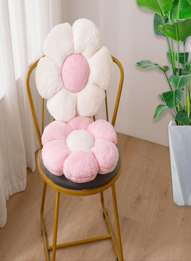 JZNEXD 2pcs Flower Floor Pillow, Daisy Flower Shaped Pillows Set, Cute Preppy Room Decor Decorative Throw Pillows Cushions for Girls Bedroom Bed Couch Decor (White & Pink, 15 INCH) - Image 4