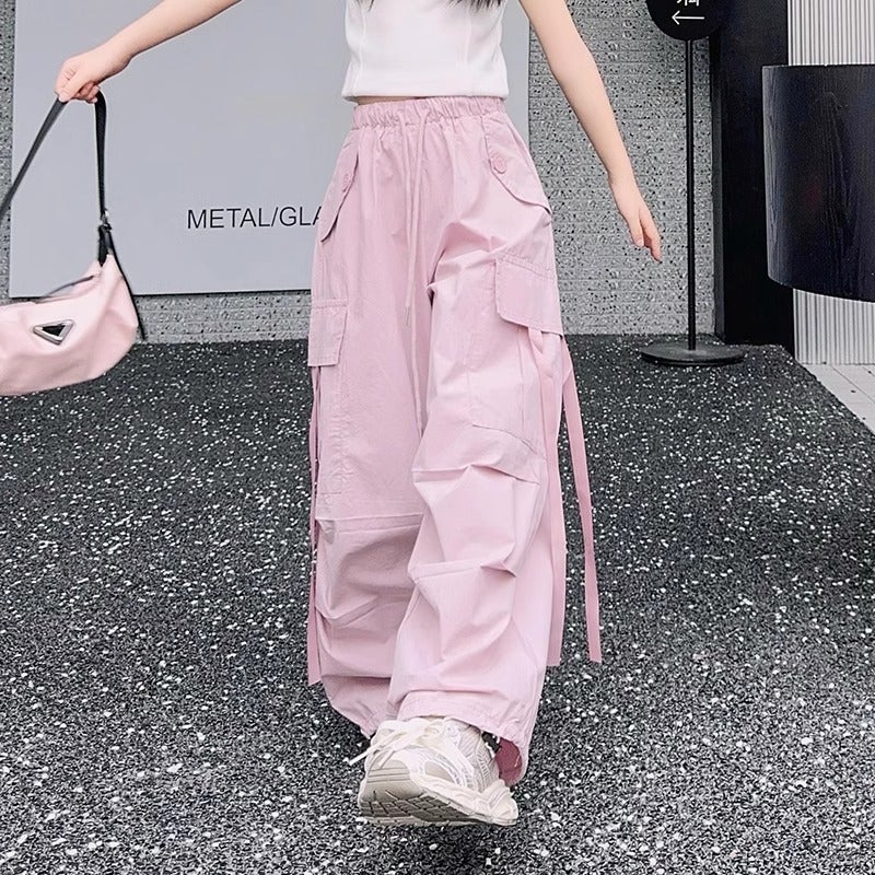 Girls' Workwear Casual Pants Arrival Big Kids Girls Fashionable Loose Spice Girl Style Ribbon Long Pants - Image 1