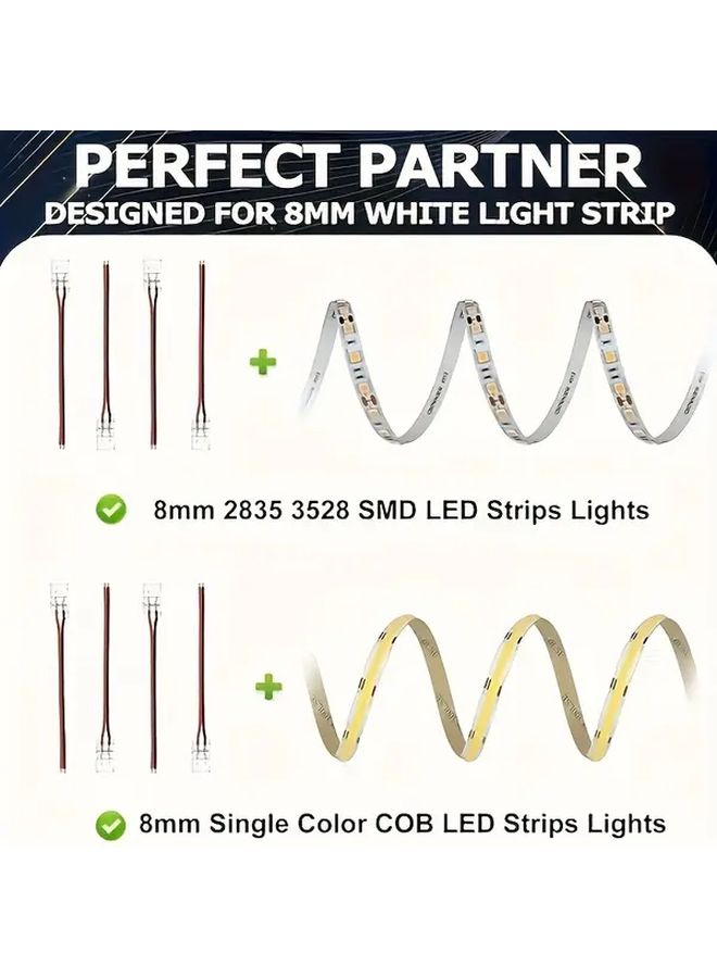 20 Pcs 2 Pin 8mm LED Strip Connectors Crystal Locking Fast Connect Plug And Play Wiring Transparent Housing - Image 2