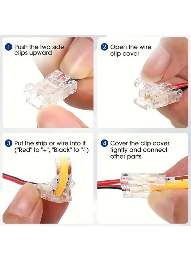 20 Pcs 2 Pin 8mm LED Strip Connectors Crystal Locking Fast Connect Plug And Play Wiring Transparent Housing - Image 4