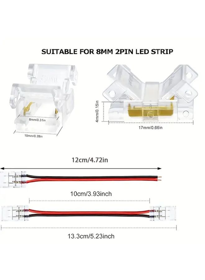 20 Pcs 2 Pin 8mm LED Strip Connectors Crystal Locking Fast Connect Plug And Play Wiring Transparent Housing - Image 3