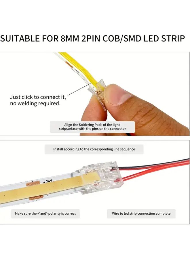 20 Pcs 2 Pin 8mm LED Strip Connectors Crystal Locking Fast Connect Plug And Play Wiring Transparent Housing - Image 5