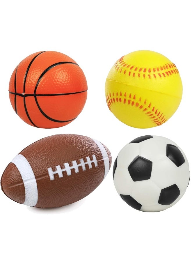 Kiddie Play Set of 4 Balls for Toddlers 4" Soft Soccer Ball, Baseball, Basketball, and 6" Football for Kids - Image 3