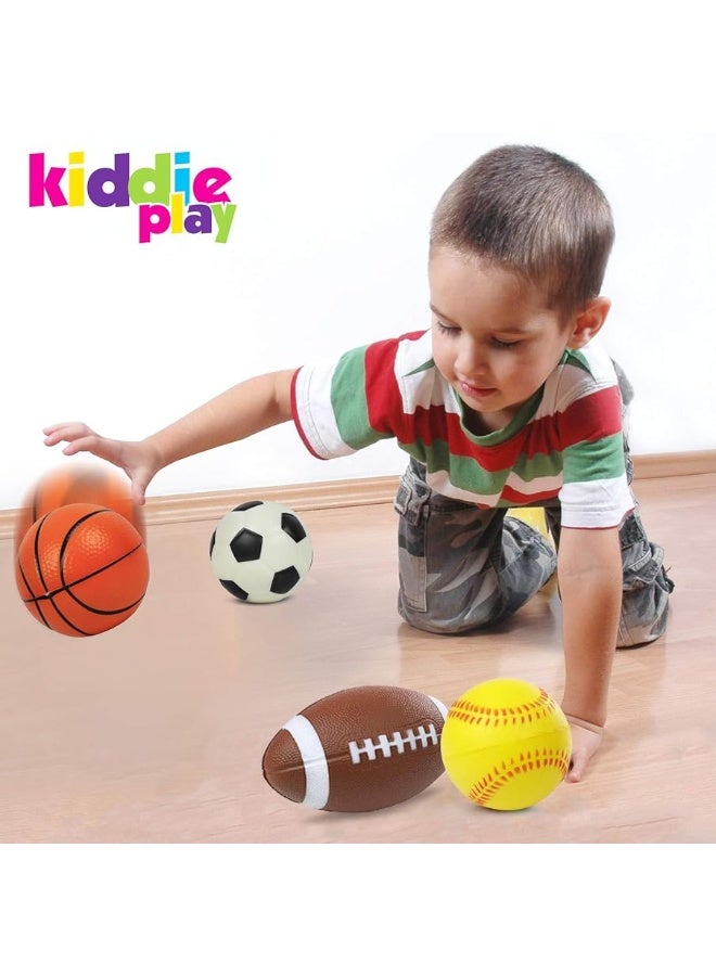 Kiddie Play Set of 4 Balls for Toddlers 4" Soft Soccer Ball, Baseball, Basketball, and 6" Football for Kids - Image 4