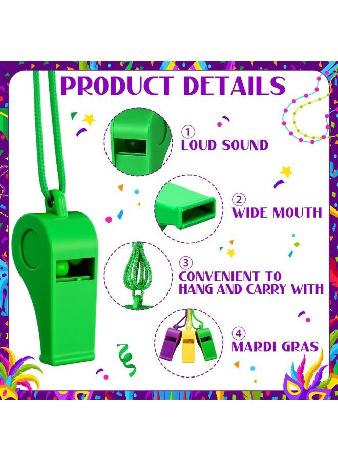 Kingdder 120 Pcs Mardi Gras Throws Plastic Whistles Bulk with Lanyard Mardi Gras Accessories Loud Crisp Sound Whistles Class School Prizes Gift for Party Parade Carnival Holiday Birthday Supplies - Image 4