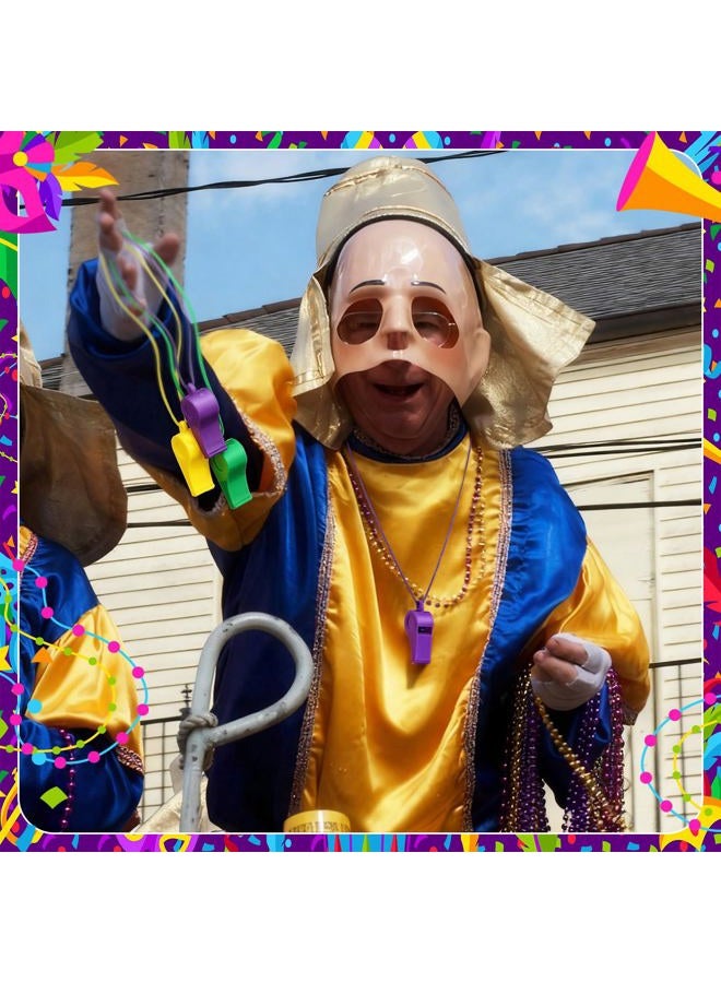 Kingdder 120 Pcs Mardi Gras Throws Plastic Whistles Bulk with Lanyard Mardi Gras Accessories Loud Crisp Sound Whistles Class School Prizes Gift for Party Parade Carnival Holiday Birthday Supplies - Image 5
