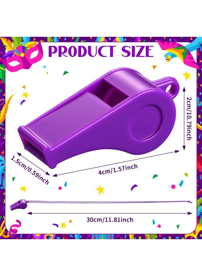 Kingdder 120 Pcs Mardi Gras Throws Plastic Whistles Bulk with Lanyard Mardi Gras Accessories Loud Crisp Sound Whistles Class School Prizes Gift for Party Parade Carnival Holiday Birthday Supplies - Image 2