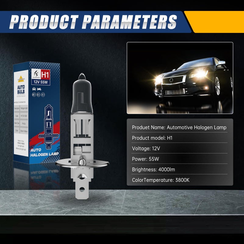 OKOENIEO H1 Halogen Headlight Bulbs, H1 Bulb,12V 55W, 4000 Lumens, 3800K, No Glare, High Beam, Standard Headlight Bulb,High Beam Headlight Bulb,Light Bulbs for Car, Pack Of 2 - Image 3