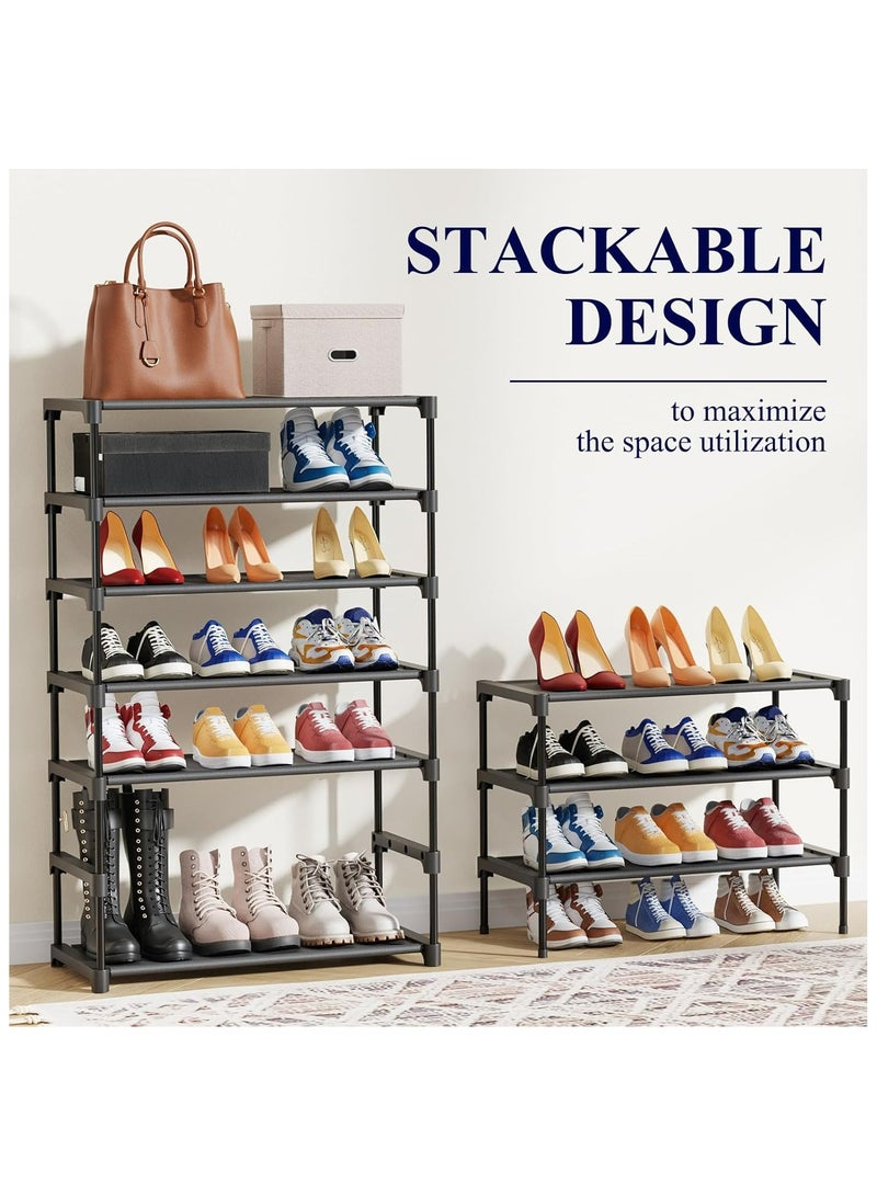 ZIMNEST Shoe Rack - Premium Non-Woven Shoe Rack Shelf, Shoe Organizer for Closet, Entryway, Garage & Corridor, Sturdy & Durable Long Stackable Shoe Shelves, Medium, Black - Image 5