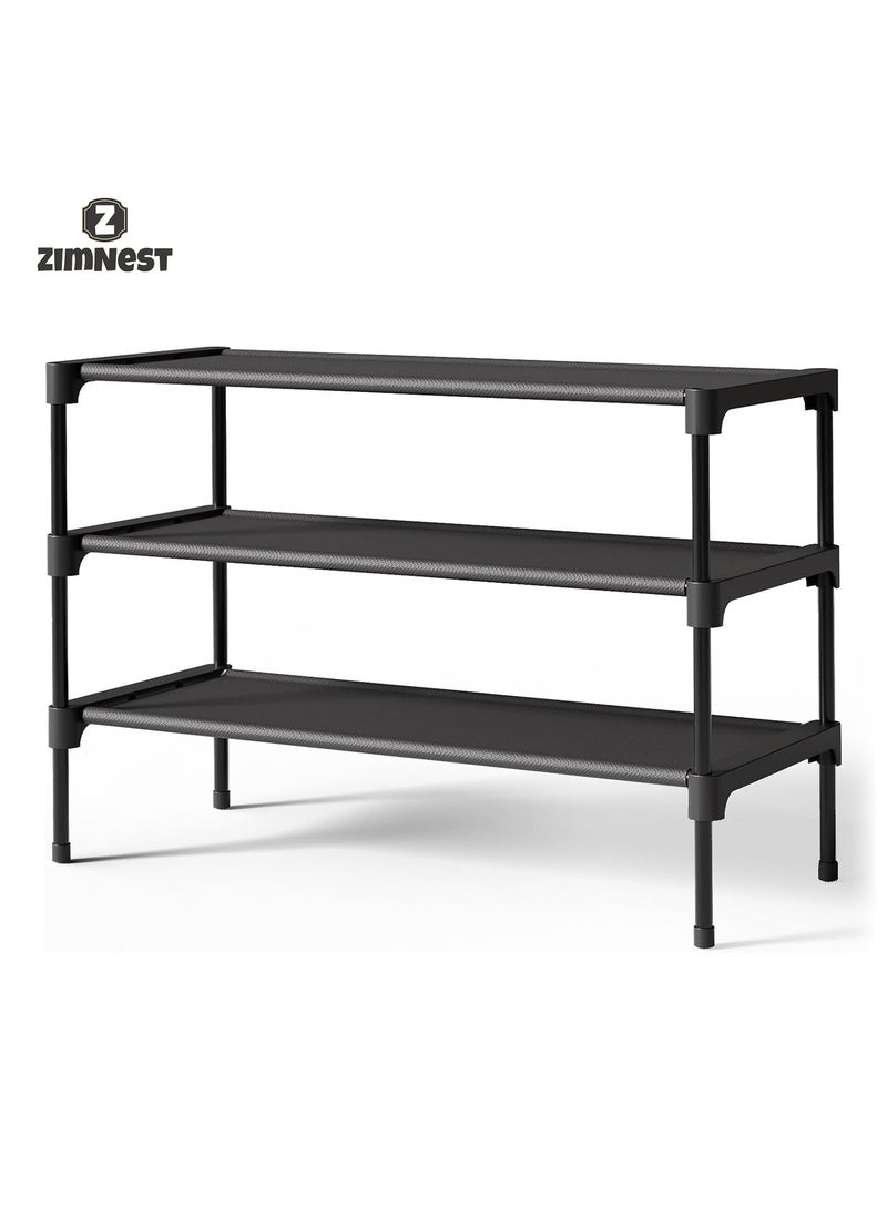 ZIMNEST Shoe Rack - Premium Non-Woven Shoe Rack Shelf, Shoe Organizer for Closet, Entryway, Garage & Corridor, Sturdy & Durable Long Stackable Shoe Shelves, Medium, Black - Image 1