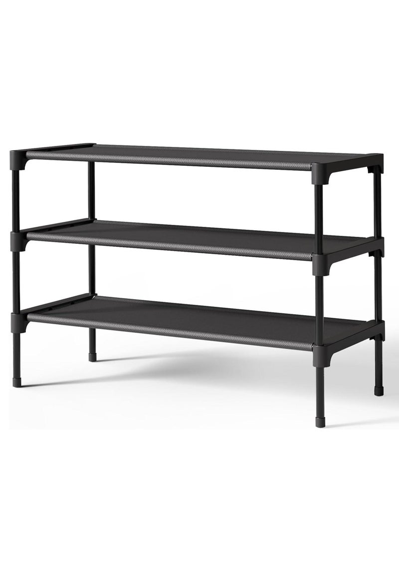 ZIMNEST Shoe Rack - Premium Non-Woven Shoe Rack Shelf, Shoe Organizer for Closet, Entryway, Garage & Corridor, Sturdy & Durable Long Stackable Shoe Shelves, Medium, Black - Image 1