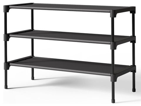 Shoe Rack - Premium Non-Woven Shoe Rack Shelf, Shoe Organizer for Closet, Entryway, Garage & Corridor, Sturdy & Durable Long Stackable Shoe Shelves, Medium, Black
