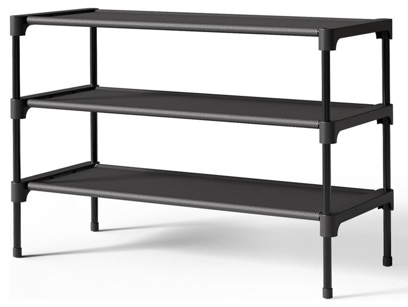 ZIMNEST Shoe Rack - Premium Non-Woven Shoe Rack Shelf, Shoe Organizer for Closet, Entryway, Garage & Corridor, Sturdy & Durable Long Stackable Shoe Shelves, Medium, Black - Image 1