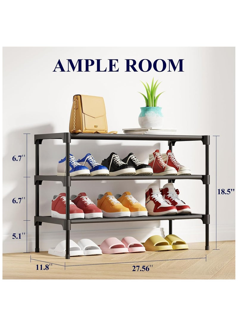 ZIMNEST - Shoe Rack - Premium Non-Woven Shoe Rack Shelf, Shoe Organizer for Closet, Entryway, Garage & Corridor, Sturdy & Durable Long Stackable Shoe Shelves, Medium, Black - Image 1