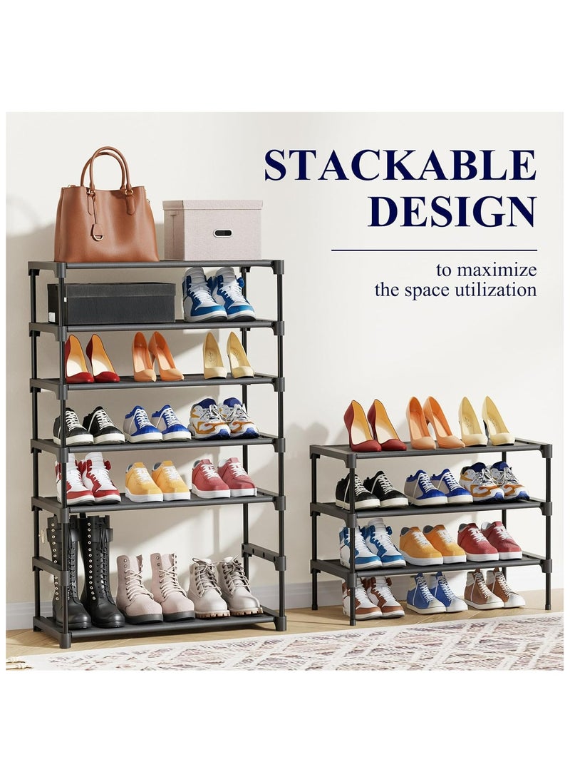 ZIMNEST - Shoe Rack - Premium Non-Woven Shoe Rack Shelf, Shoe Organizer for Closet, Entryway, Garage & Corridor, Sturdy & Durable Long Stackable Shoe Shelves, Medium, Black - Image 1