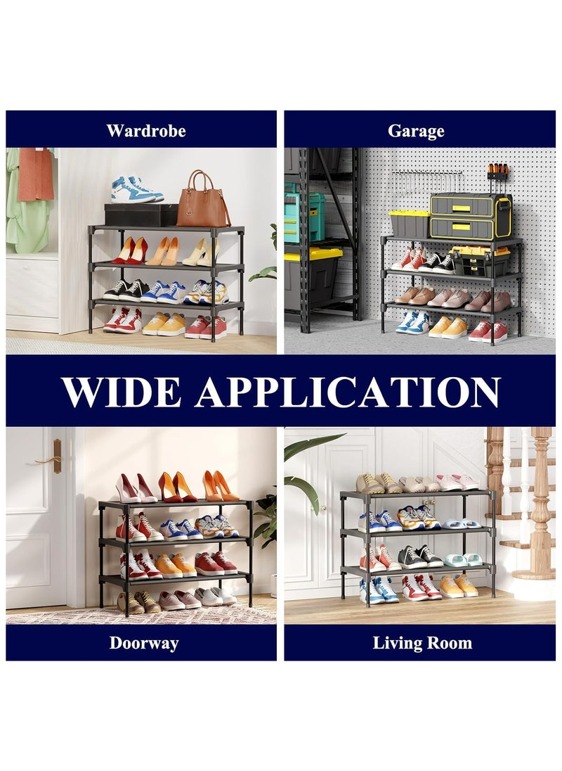 ZIMNEST - Shoe Rack - Premium Non-Woven Shoe Rack Shelf, Shoe Organizer for Closet, Entryway, Garage & Corridor, Sturdy & Durable Long Stackable Shoe Shelves, Medium, Black - Image 1