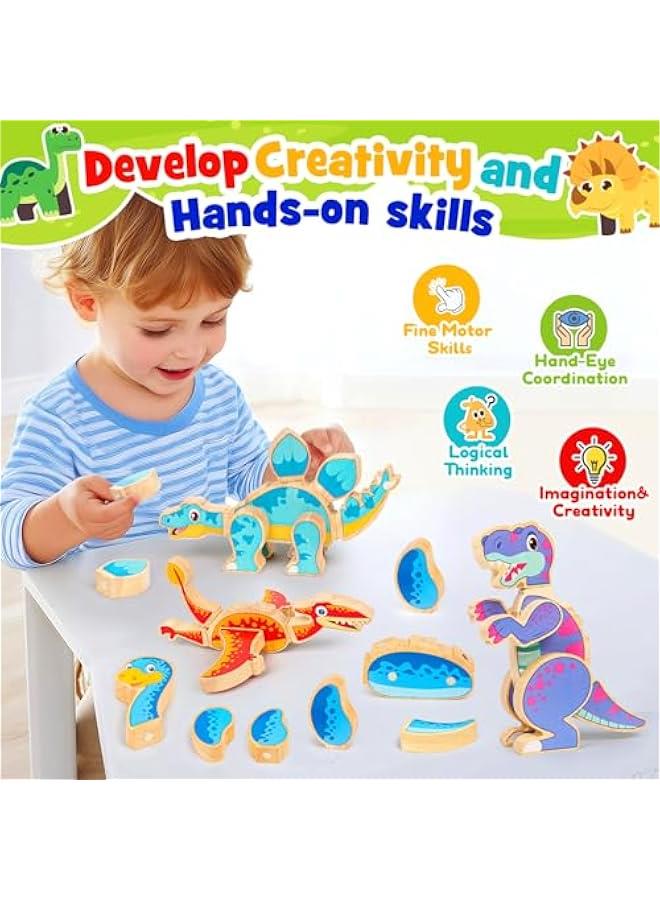 Loquat Dinosaur Toys for Kids 3-5,Wooden Magnetic Dino Take Apart Building Blocks Toys for Fine Motor Skills  Creative Play, Basket Stuffers for Toddler Boys Girls - Image 4
