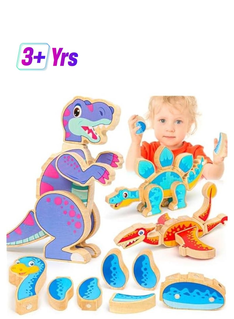 Loquat Dinosaur Toys for Kids 3-5,Wooden Magnetic Dino Take Apart Building Blocks Toys for Fine Motor Skills  Creative Play, Basket Stuffers for Toddler Boys Girls - Image 1