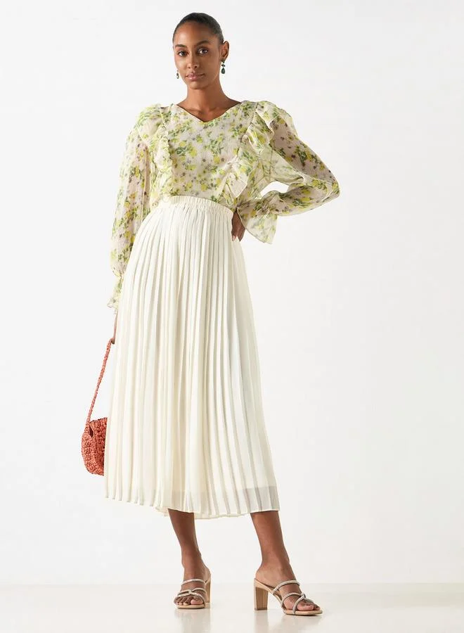 2Xtremz 2Xtremz All-Over Floral Print Top with V-neck and Ruffle Detail
