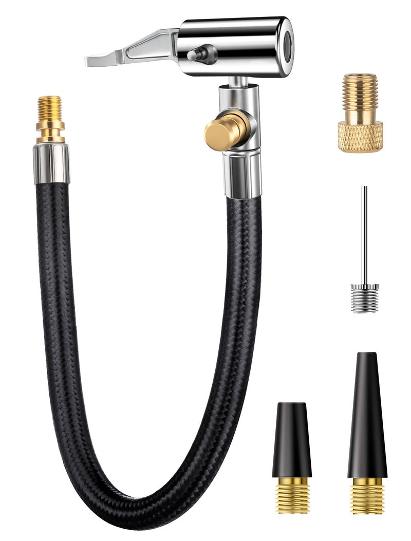 LUMITECO Quick Connect Tire Chuck Hose, Tire Valve Extension Tube w/Presta Valve & Air Pump Ball Needle Set, Air Inflator Pump Hose with Air Chuck Adapter for Portable Air Compressor - Image 1