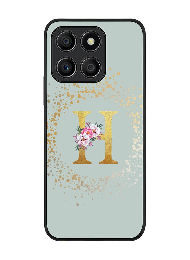 Stylizedd Rugged Black Edge Case for Honor X8b, Slim fit Case Thin Cover -  Custom Monogram Initial Letter Floral Pattern Alphabet - H  (Light Grey ) - Image 1
