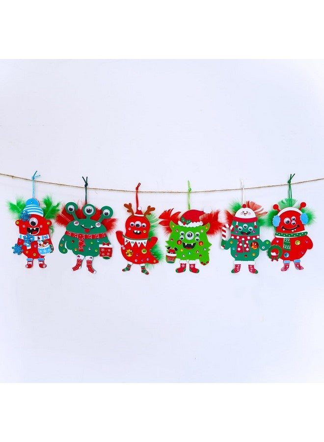 Winlyn 24 Sets Christmas Craft Kits Winter Crafts DIY Monster Ornaments Decorations Art Sets Foam Monster Christmas Stickers Googly Eyes Feathers for Kids Holiday Home Classroom Activities Party Favor - Image 3
