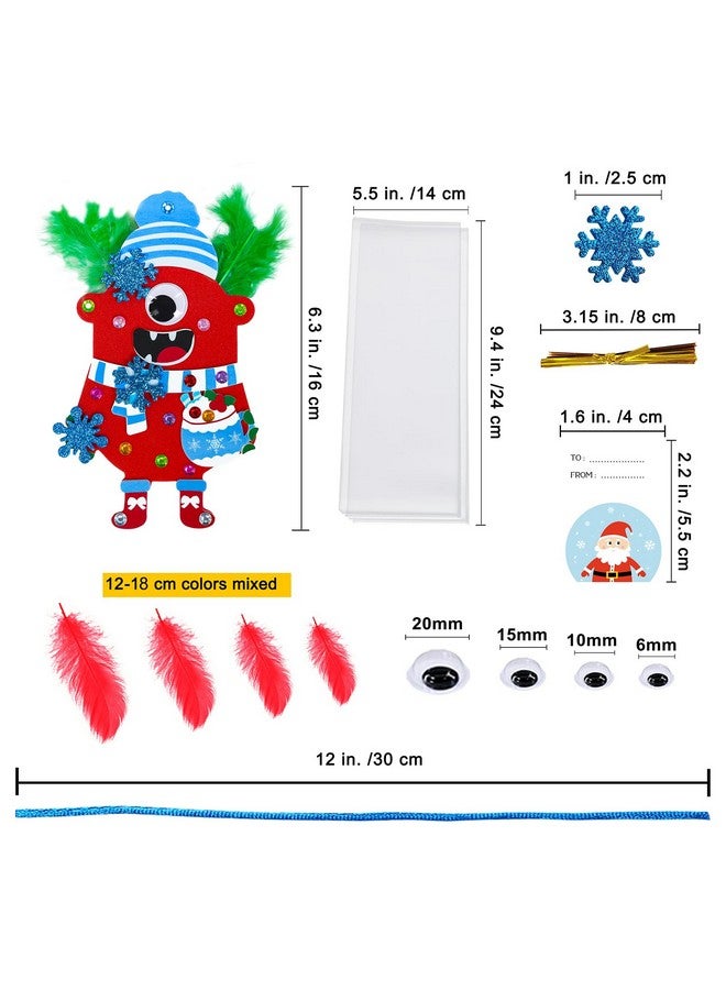 Winlyn 24 Sets Christmas Craft Kits Winter Crafts DIY Monster Ornaments Decorations Art Sets Foam Monster Christmas Stickers Googly Eyes Feathers for Kids Holiday Home Classroom Activities Party Favor - Image 5